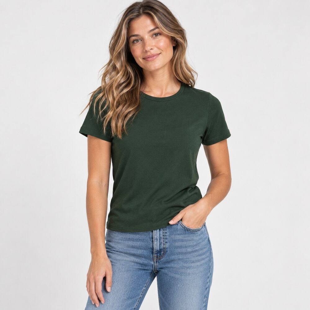 Everlane Luxe Rib Crew Neck Tee Green Size Medium NWOT